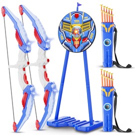 MLDKA Kids Bow and Arrow Set, LED Light Up Archery Toy Set with Suction Cup Arrows, Standing Target & Quiver, Indoor and Outdoor Toys Sport Gifts for Kids, Boys & Girls Ages 4 5 6 7 8 9 10 11 12