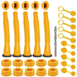 Gas Can Spout Replacement Kit, Gas Can Nozzle Replacement (5 Kit), for most 1/2/5/10 Gallon Gas Cans. The seal is fully installed you can use it directly. Replacement gas can spout (Yellow)