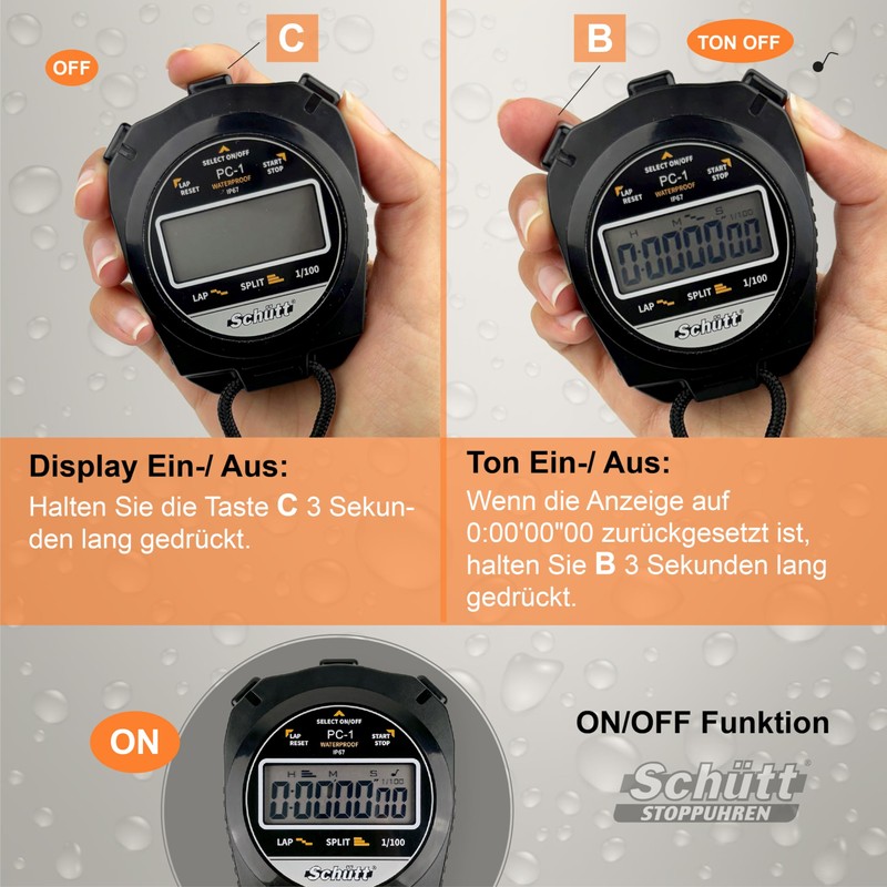Schütt Stopwatch PC-1, Large Single-Line Display, Pressure Point Mechanism, Dust
