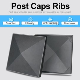 6x6 Post Caps – Aluminum Pyramid Caps Fits 5.5" x 5.5" Wood Posts, Black Matte Post Covers for Fence, Deck, and Mailbox (4 Pack)