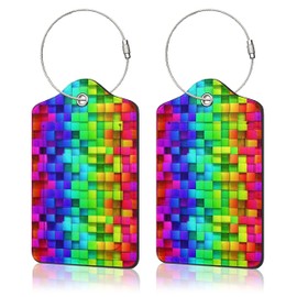 2 Pack Luggage Tags for Travel PU Leather Luggage Tag Name ID Labels with Privacy Cover for Suitcases Women Men Kids Girls (Color Grid)