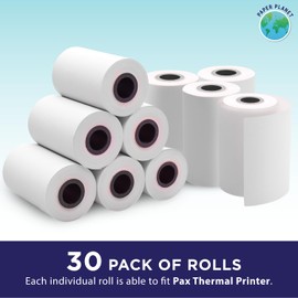 Thermal Paper Rolls for Pax Terminal Printers by Paper Planet | Credit Card Receipt Paper Rolls Compatible with Pax A920, S920, A800, A930, and A910 Payment Terminal Models | 30 Rolls