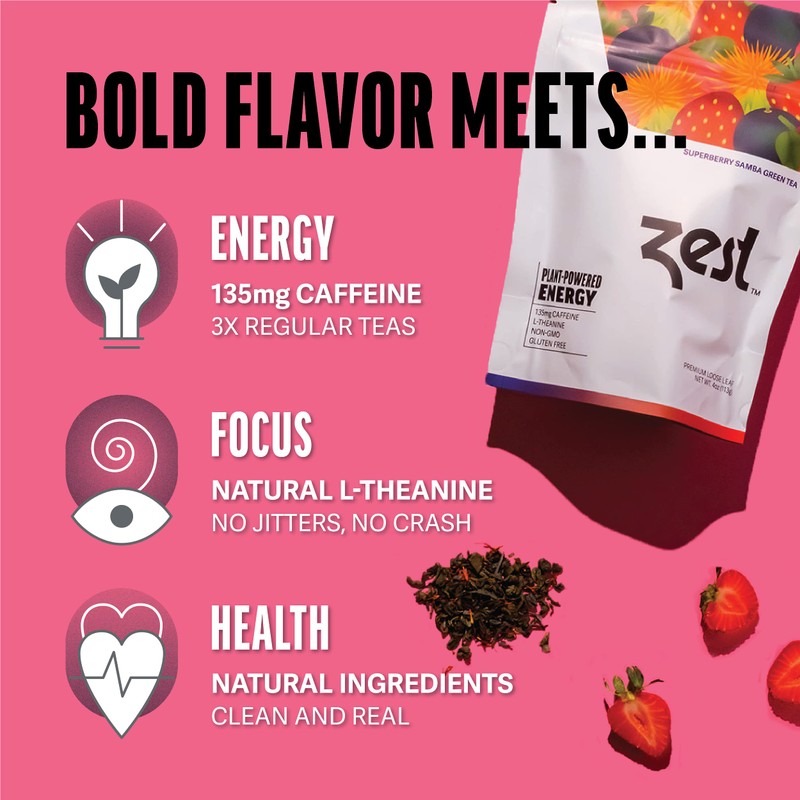 Zest 135mg High Caffeine Energy Loose Leaf Blend - Superberry