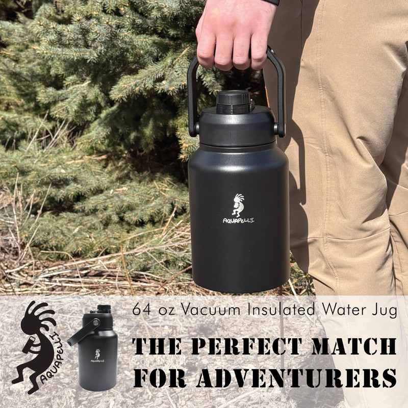 Aquapelli Midnight Black Vacuum Insulated Water Jug, 64oz