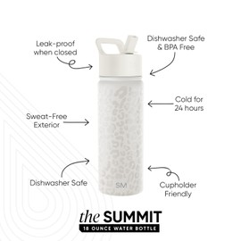 Simple Modern Kids Water Bottle with Straw Lid Vacuum Insulated Stainless Steel Metal Thermos Bottles | Reusable Leak Proof BPA-Free Flask for School | Summit Collection | 18oz, Cream Leopard