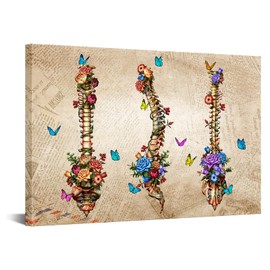 Zlove Vintage Spine Back Backbone Canvas Wall Art Abstract Human Anatomy with Flowers Medical Art for Doctor Office Clinic Decor Framed Ready to Hang 24x36inch