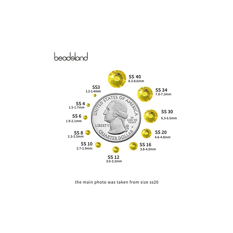 beadsland Flat Back Crystal Rhinestones Round Gems, Lemon Yellow (4.6-4.8mm)