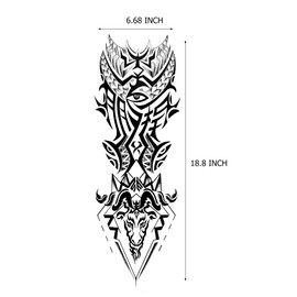 Kotbs 6 Sheets Large Tribal Totem Temporary Tattoo Sleeves for Men, Waterproof Black Totem Realistic Full Temporary Tattoos for Women Adults