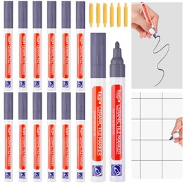Sinofort Grout Pen Grey, Pack of 12 Joint Grey Pen for Tiles, Grout Restoration Pen with Replacement Tip, Grout Pen Grey Bath, Waterproof, Repair Pen for Tiles for Grout Pen for Mould