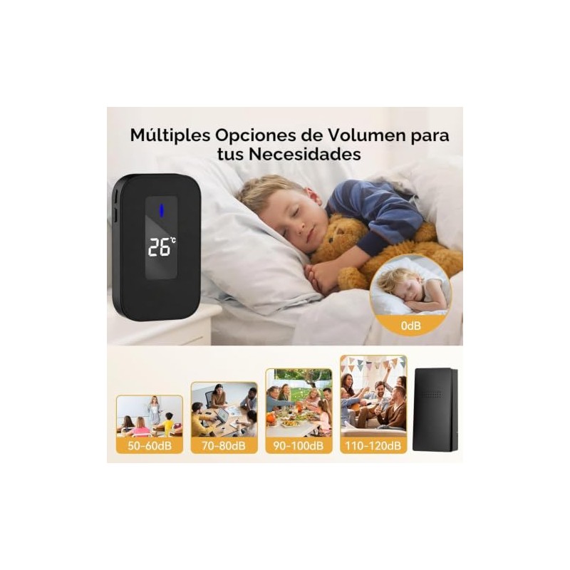 Timbre Inalámbrico para Puerta,MYDEAR Enchufable Timbre Inalámbrico Exterior,38 Melodías Ajustables,4