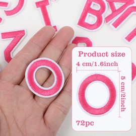 72 PCS Iron on Letter Patches, Embroidered A-Z Alphabet Appliques Decorate Repair Patches for Clothing, DIY Craft, Jackets, Hats, Bags, Jeans, Pink