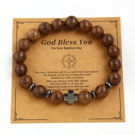 SBI Jewelry God Bless You Brown Cross Bracelets for Women Men I Love Jesus Beads Bracelets Jewellery Gifts