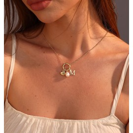 Initial Charm Necklace for Women Shell Necklace Pearl Necklace 14K Gold Plated Letter Pendant Necklace Dainty Seashell Necklace Beach Jewelry Gifts (L)