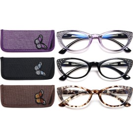 EYEURL 3-Pack Cat Eye Reading Glasses for Women Blue Light Glasses Fashion Computer Readers with Spring Hinge Anti-Glare Readers for Women 2.0