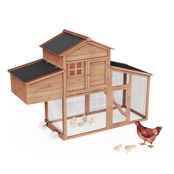 SOCOME 62.99" L Wooden Chicken Coop, Movable Large Pet Hutch