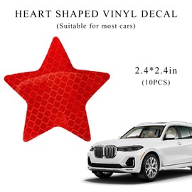 SHMZK 10PCS Vinyl Decal for Cars, High Intensity Reflective Sticker Night Safety Sign Bumper Decals, Waterproof Grid Vinyl Stickers Scratch Cover for Auto Window Laptop (Star, Red)