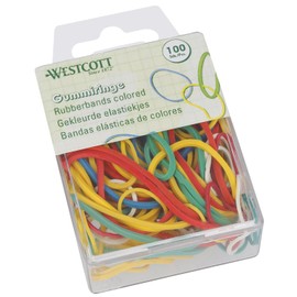 Westcott Rubber bands, pack of 100, colourful rubber rings, various sizes in practical plastic container, storage pack, household rubbers, diameter 20 mm - 70 mm, min. 60% natural rubber, E-10582 00