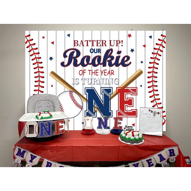 INRUI Rookie Baseball 1st Birthday Photography Backdrop 6x4FT