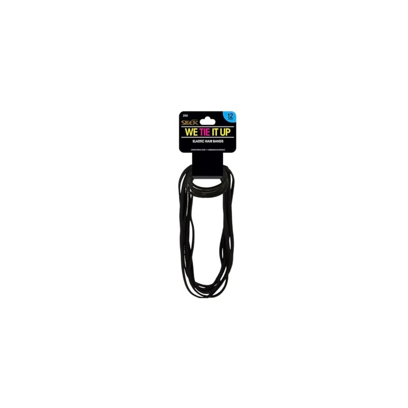 Generic Sleek Elastic Hair Bands, 12 Pack, Black