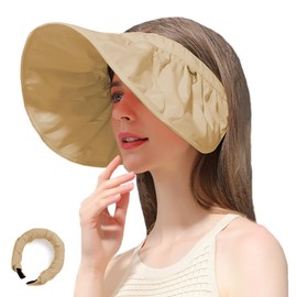 42AROZINA Sombrero de Visera para Mujer, Sombrero de ala Ancha para Mujer, Función 2 en 1 UPF 50+ Protección UV Sombrero de Deportes de Playa (Caqui)