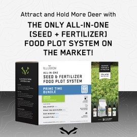 All-in-One Food Plot Seed + Fertilizer for Deer - 1/4 Acre Coverage - Annual Blend - Protein and Micronutrients for Wildlife - 6 Brassica Varieties - Illusion Systems (Prime Time)
