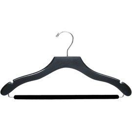 The Great American Hanger Company Wavy Black Wood Suit Hanger w/Velvet Non-Slip Bar, Box of 25 Space Saving 17 Inch Flat Wooden Hangers w/Chrome Swivel Hook & Notches for Shirt Dress or Pants