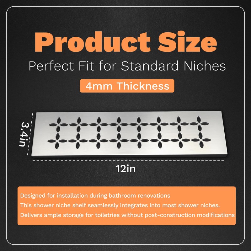 UKIAF 12 Inch Shower Niche Shelf 304 Stainless Steel Rectangular