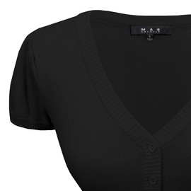 YEMAK Women's Cropped Bolero Cardigan – Short Sleeve V-Neck Basic Classic Casual Button Down Knit Soft Sweater Knitted Top HB2137-BLK-1X Black
