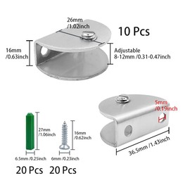 WYAN Pack of 10 Half-Round Adjustable Glass Brackets, Glass Shelf Support Wall Mounting, Stainless Steel 304, Adaptive 8-12 mm Thick Glass (with Screws)