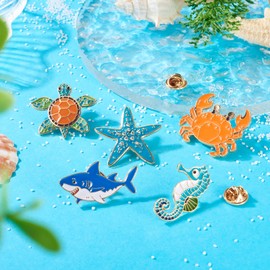 Pandahall 5Pcs Ocean Animal Cute Alloy Enamel Brooches Cartoon Marine Life Badges Turtle Whale Lapel Pins Brooch for DIY Clothes Backpack Hats Craft