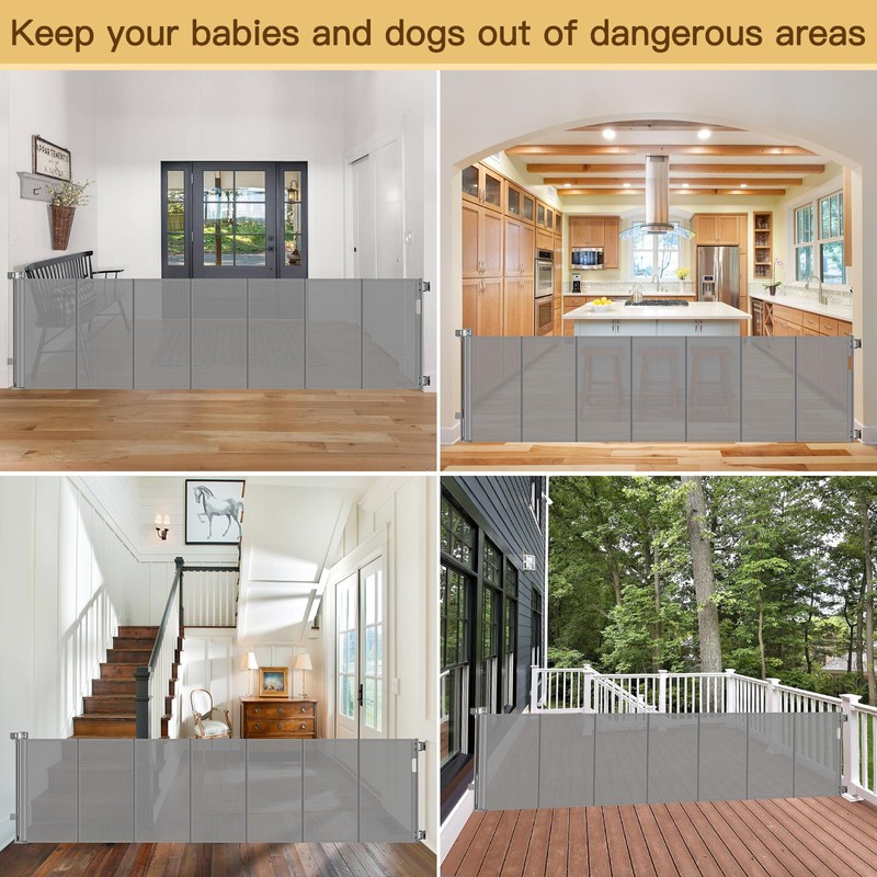 Reinforced 120 Inch Extra Long Retractable Baby Gates with Support