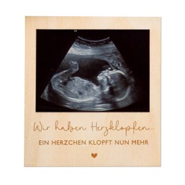 Joli Coon Pregnancy Announcement with Wooden Frame for the Ultrasound Image and Magnetic Back - We Have Heart Palpitations - Picture Frame Ultrasound Image in Polaroid Style