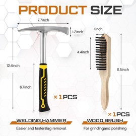 Leriton 28 oz Welding Chipping Hammer and Wire Brush, 12.4 Inch Heavy Duty Forged Steel Slag Hammer with Non Slip Handle and Wire Brush Slag Removal Tool for Welders Metalworking Shipbuilding Casting