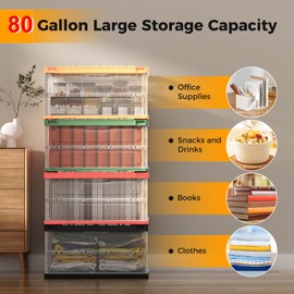 Giantex Storage Bins with Lids - 80 Gal Total Capacity, 4 Pack Stackable Collapsible Storage Boxes with Side Handles, Foldable Plastic Containers for Pantry Office School Dorm Organizer, 4 Colors