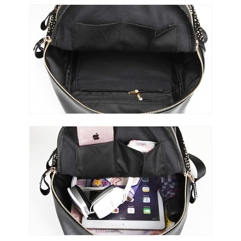 Zzfab Rhinestone Backpack Faux Leather Black