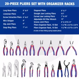 WORKPRO 20-Piece Pliers Set with Organizer Racks 2 Plier Organizers CR-V NEW