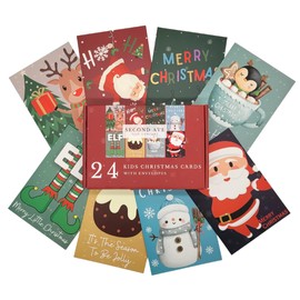 Second Ave 24 Pack Children's Kids Christmas Xmas Festive Cards For Boys & Girls Multipack With Envelopes