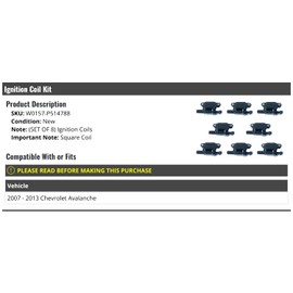 Ignition Coil Kit - 8 Piece - Square Coil - Compatible with 2007-2013 Chevy Avalanche