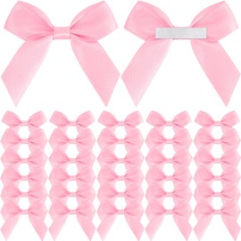 50 Pcs Pink Satin Ribbon Bows, 2" Self Adhesive Satin Small Bows Premade Ribbon Bows with Double-Sided Tape for Gift Wrapping Treat Bags Crafts Wedding Birthday Christmas Party Decorations
