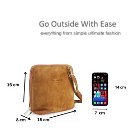 Kitise Ladies Genuine Italian Suede Leather Small Zip Around Shoulder Handbag Crossbody Bag For Women-DARK GREY