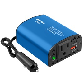 Bapdas 150W Car Power Inverter DC 12V to 110V AC Car Plug Outlet Adapter with PD 25W USB C & QC3.0 Car Laptop Charger-Blue