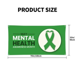 I Wear Green for Mental Health Awareness Month Backdrop Party Banner Holiday Decoration Photo Booth Background Tapestry 70 * 35 Inches Decor Supplies Sign for Home Office