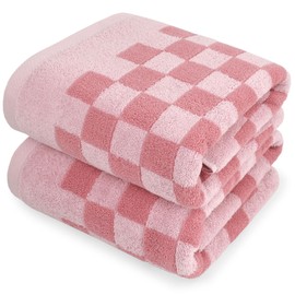 Jacquotha Soft Bath Towels for Bathroom(Pink Checkered), Quick Dry Towels Set of 2, Cute Shower Towels for Women Girls, 27.5x55 Inches