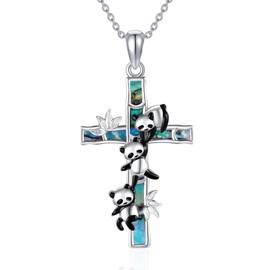 MONGAS Panda Necklace Sterling Silver Panda Cross Pendant Necklace Cross Jewelry for Women