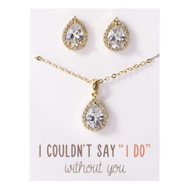 Mother of the Bride, Groom, Bridesmaid Jewelry, Necklace and Earring Set in Gold or Silver