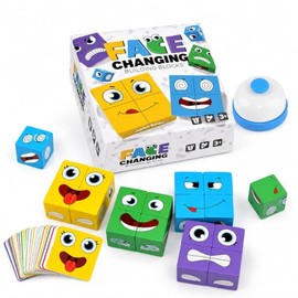 Juego Cubo Mágico Que Cambia de Cara con Campana, Rompecabezas 3D de Expresiones, Juego de Mesa Familiar para Niños y Adultos, Juguete Educativo de...