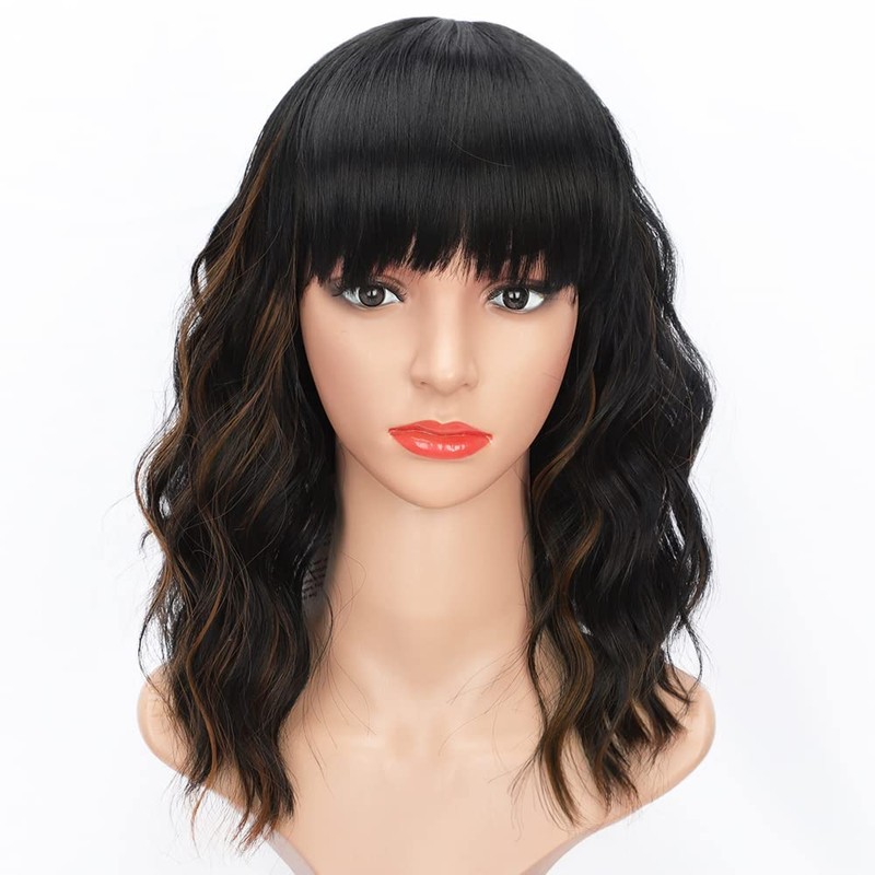 ColorfulPanda women's wig black brown short bob curls wigs