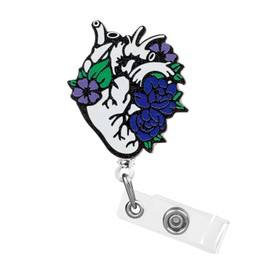 Dimeho Cardiac Badge Holder Heart Retractable Reel ID Card Clip Anatomy Funny Nurse Name Tag Holder Pediatrics Nursing Badge Alligator Clips for Doctor Student Teacher Medical Assistant (Blue-Black)
