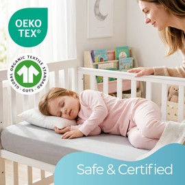 Grey Travel Cot Sheets 95x65 cm – 2 Pack Organic Cotton Fitted Sheet– Soft Breathable Bedding for Standard Travel Cot Mattress