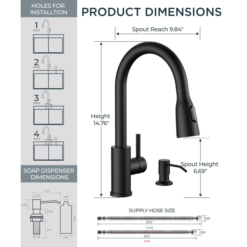 FORIOUS LED Kitchen Faucet with Soap Dispenser and Pull Down